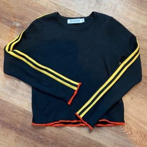 Pink Diamond Black Ribbed Crop Top Yellow Stripe & Red Detail Small